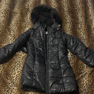 Calvin Klein Black Bomber Jacket with Fur Hood